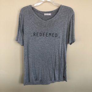Grey short sleeve shirt Redeemed KeeKee Tees small